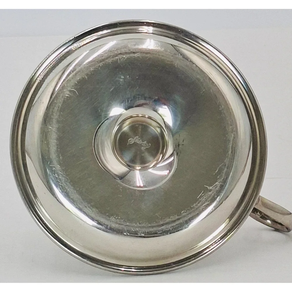 Vintage Shirley Pewter Chamber Oil Lamp Glass Chimney Colonial Finger Handle 9